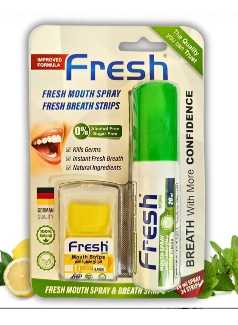 Fresh More Mouth Spray with Strips, (Mint Spray and Lemon Strips) Instant Fresh Breath Combo, Sugar-Free, Alcohol-Free, Natural Oral Care, Travel-Size Freshener, Use Anytime Anywhere. - Image 1
